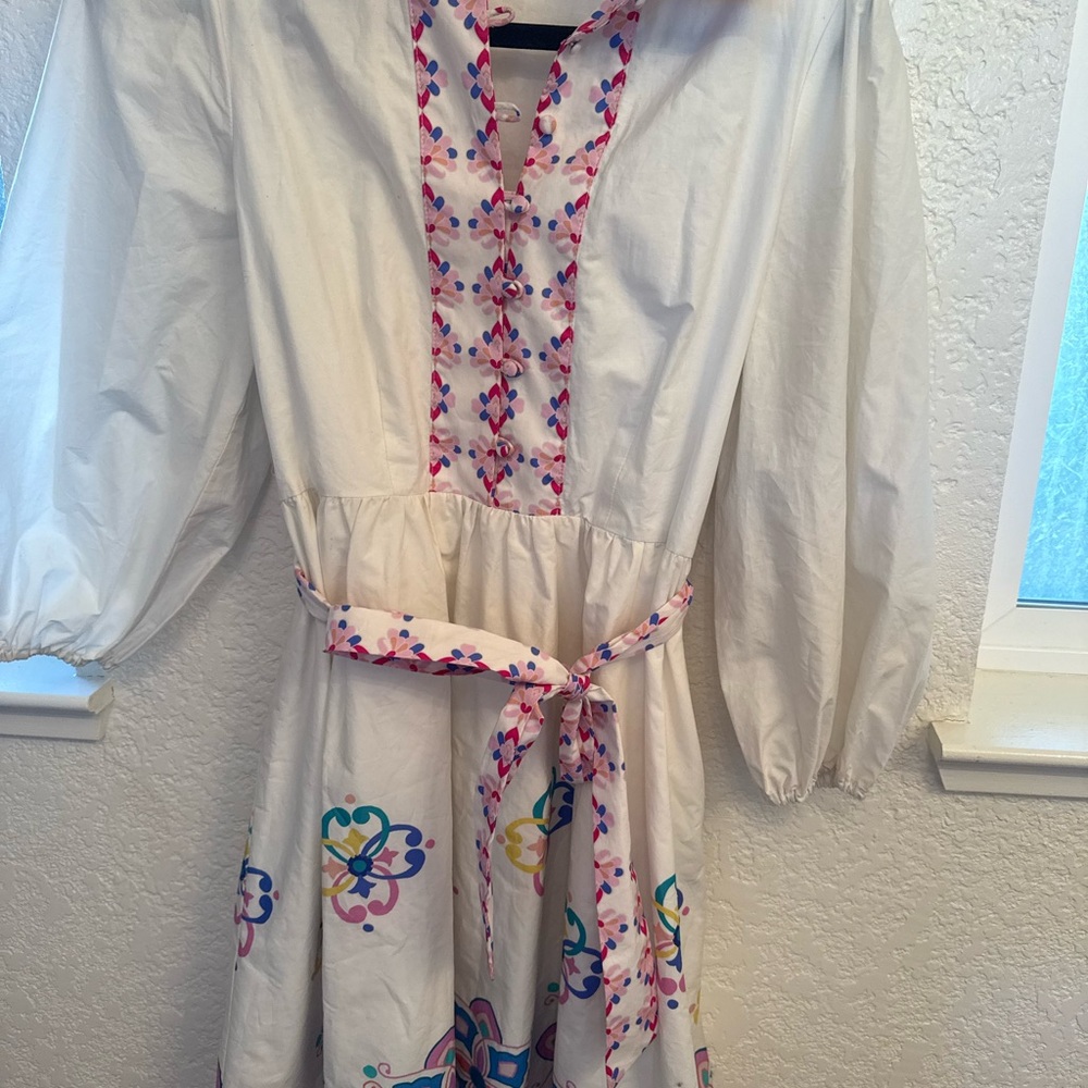 Hermoza Embroidered 100% Cotton Shirt Multi- Floral Cross Stitch Dress  S-Small - Picture 17 of 17